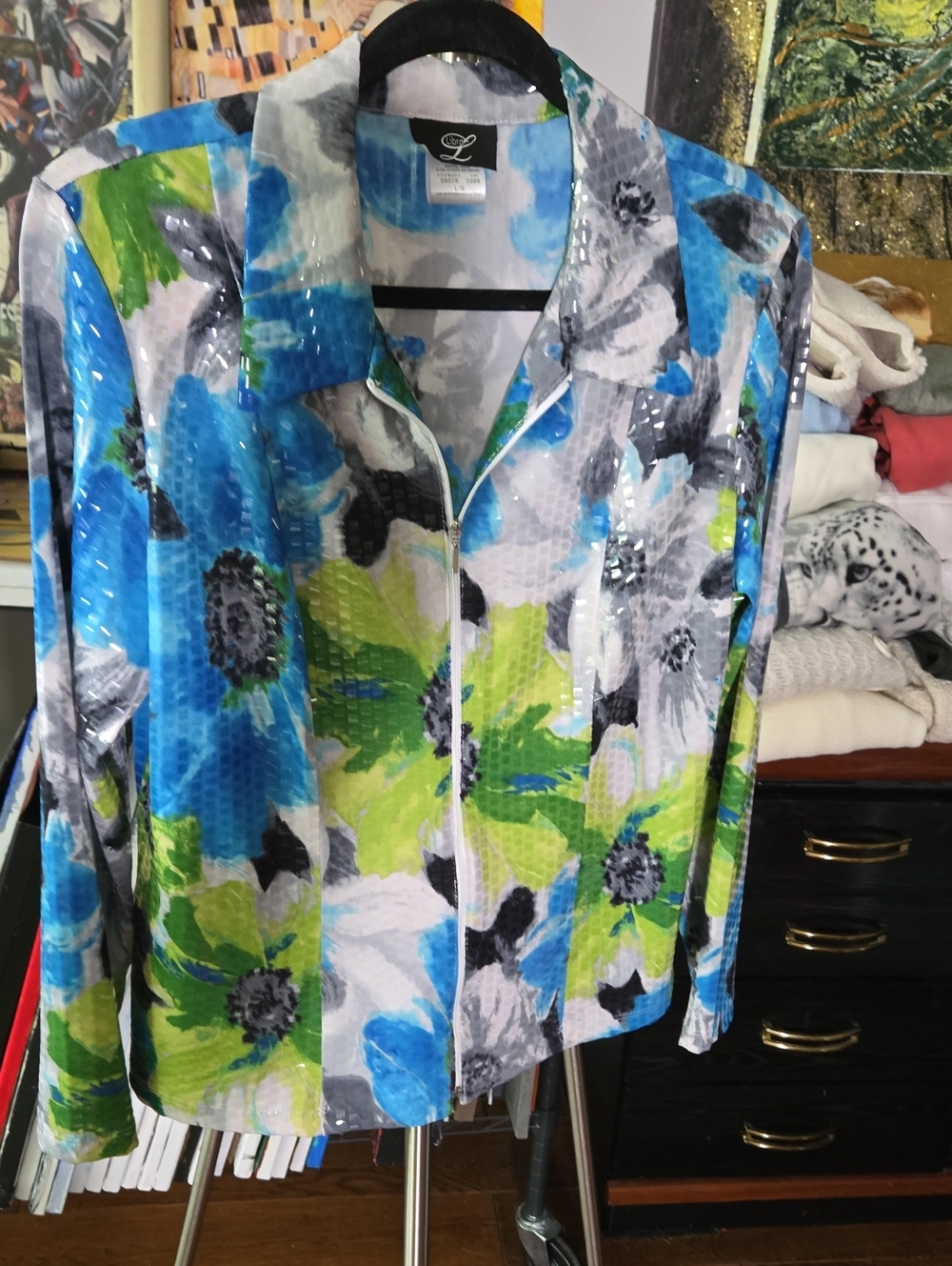 Libra New York Blue, Green & White Floral Zip Jacket